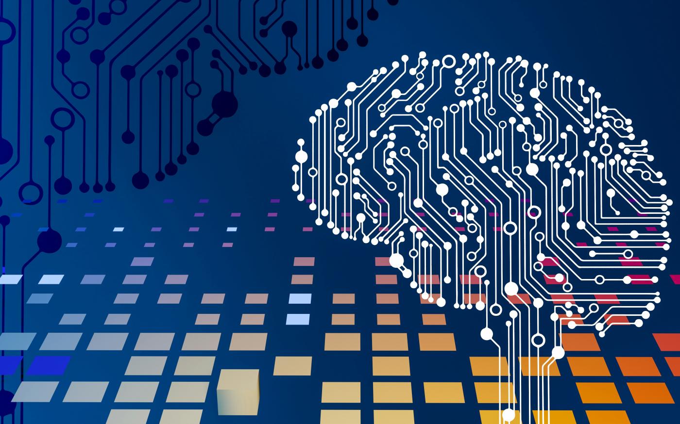 a computer circuit board with a brain on it by Steve Johnson courtesy of Unsplash.
